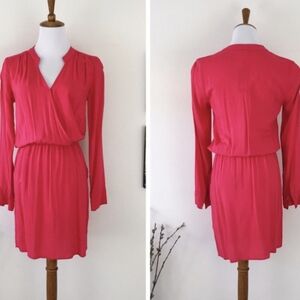 Splendid Neon Coral Long Sleeve V-neck Shirt Dress